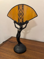 Art Deco Style Lamp Lady with Fan Shaped Shade