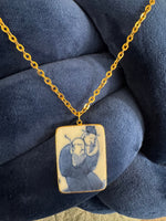 Vintage Chinese Porcelain Shard Pendant with Gold-tone Chain