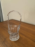 Vintage Crystal Glass Basket Vase Cut-Etched Design Daisy Flower Pattern
