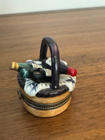 Vintage Porcelain Trinket Box Wine Bottles Basket Shaped