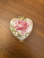 Vintage Small Porcelain Heart Shaped Jewelry Trinket Box