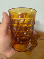 Vintage Small Amber Indiana Glass Whitehall Footed Tumblers Set of 4 Glasses 8oz