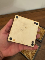 Vintage Ceramic Floral Majolica Style Tile Coaster Set of 4