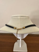 Metal Gold-tone and Leather Dichroic Glass Set of Bracelet and Chocker Necklace