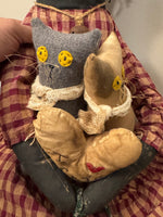 Early American Primitve Style Decor Doll with Cats