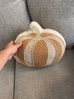 Shabby Chic Canvas Throw Pillow Embroidered Pumpkin Fall- Halloween Decor