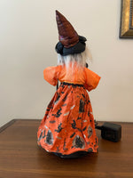 Vintage Fiber-optic Halloween Witch with Cat and Broom