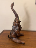 Vintage Leather Wrapped Elephant Seated Sculpture Figure