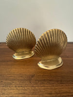 Vintage Leonard Solid Brass Seashell Bookends Silver Mfg. Co