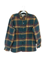 Duluth Trading Co Green and Gold Flannel Long Sleeve Plaid Shacket Size M
