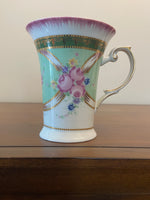 Imperial Lomonosov Porcelain Hand-Decorated St. Petersburg-Russian Floral Mug – Turquoise, Pink & Gold