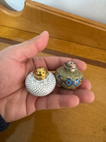 Vintage Brass-Copper Cloisonne Salt-Pepper Shakers Set
