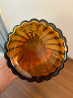 Vintage MCM Amber Glass Bottle Decanter Striped and Swirl Garland Design