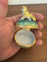 Vintage Porcelain Trinket Box Tiger Shaped