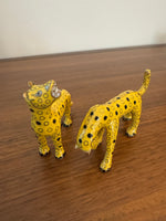 Brass Enameled Cloisonne Cheetah Set of 2 Figurines