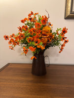 Fall Faux Silk Flower Bouquet with Tin Pitcher