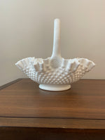 Vintage Milk Glass Fenton Ruffled Basket Bowl