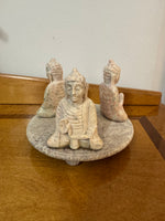 Buddha Soapstone Meditation Sitting 3 Figures Candle-holder