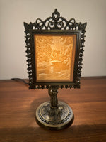 Landscape River-Trees Porcelain Lithophane on Metal Light Stand Light Night Lamp