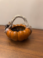 Ceramic Glazed Fall Hues Pumpkin Basket Bowl