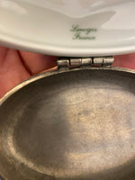 Limoges France Chanill Cat Porcelain-Pewter Trinket Box