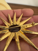 Vintage Vans Authentic Gold-tone Smoky-tone Rhinestone Starburst Brooch Pin