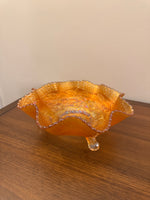 Vintage Fenton Marigold 3 Footed Carnival Glass Ruffled Bowl