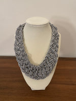 Silver-tone Braided Glass Beaded Necklace