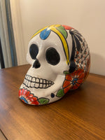 Mexican Blueorange Pottery Skull Day of the Dead