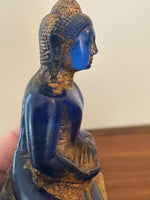 Buddha Vintage Blue-Gold Lucite Resin Meditation Sitting Statue Figure