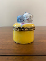Limoges France Small Porcelain Trinket Box Cat
