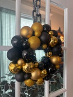 Halloween Christmas Decor Medium Gold Black Wreath