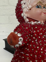 Vintage Hong Kong Flocked Push Pin Bead Santa & Mrs. Claus Christmas Ornament Set