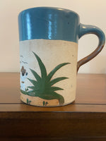 Handmade Studio Pottery Mug – Blue Glaze Southwest Botanical Design