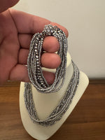 Silver Tone Multi-strands Crystal-Glass Necklace and Bracelet