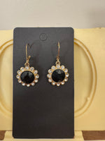 Monet Gold-tone Black Crystal Clear Rhinestones Flower Dangle Earrings