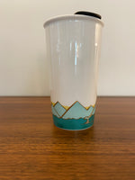 Starbucks Hot Air Balloon Design Porcelain Coffee Tumbler Mug 12oz Replaced Lid