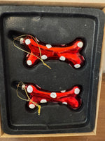 Christmas Glass Ornament Set of 9 Dog-Pet-Paws-Bone Design