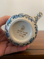 Polish Pottery Hand-Decorated Stoneware Mug – Blue Floral & Dot Pattern, Made in Poland