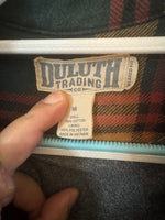 Duluth Trading Co Green and Gold Flannel Long Sleeve Plaid Shacket Size M