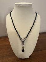 1928 Brand Black Glass Rhinestone Pendant Necklace Jewelry