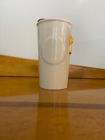 Starbucks White Ceramic “Zipper” Travel Tumbler With Gold Lid – 10 oz