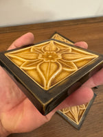 Vintage Ceramic Floral Majolica Style Tile Coaster Set of 4