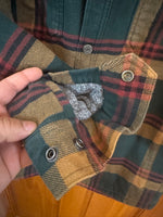 Duluth Trading Co Green and Gold Flannel Long Sleeve Plaid Shacket Size M