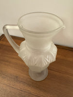 Vintage Frosted Matte Victorian Art Deco Style Stemmed Handle Glass Pitcher Vase RARE