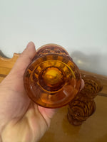 Vintage Small Amber Indiana Glass Whitehall Footed Tumblers Set of 4 Glasses 8oz