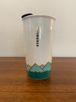 Starbucks Hot Air Balloon Design Porcelain Coffee Tumbler Mug 12oz Replaced Lid