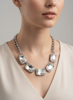 Necklace Large Crystals Cut Fashion Jewelry