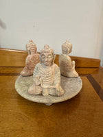Buddha Soapstone Meditation Sitting 3 Figures Candle-holder