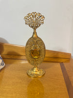 Antique Metal Glass Perfume Bottle with Crystal Dauber